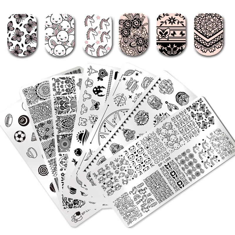 

BORN PRETTY Nail Rectangle Stamping Template Cartoon Floral Lace Butterfly Elegant Swan Manicure Nail Art Image Plate
