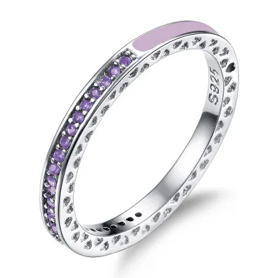 6 цветов, кольцо на годовщину, стразы, австрийские цветные кристаллы, Cz эмаль, 925 серебро, вечерние кольца на свадьбу, кольца для женщин, ювелирные изделия - Цвет камня: Фиолетовый
