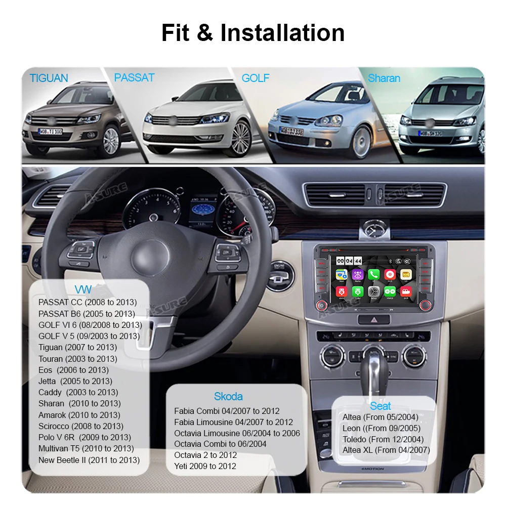 Автомобильный мультимедийный плеер A Sure автомагнитола 2 Din для Volkswagen VW Golf Polo Passat b6