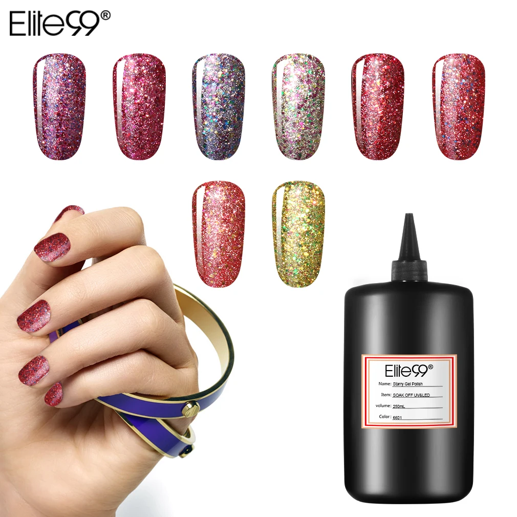 

Elite99 30 Colors 250ml Bling Starry Nail Gel Polish Soak Off UV Manicure Glue Semi Permanent Lacquer