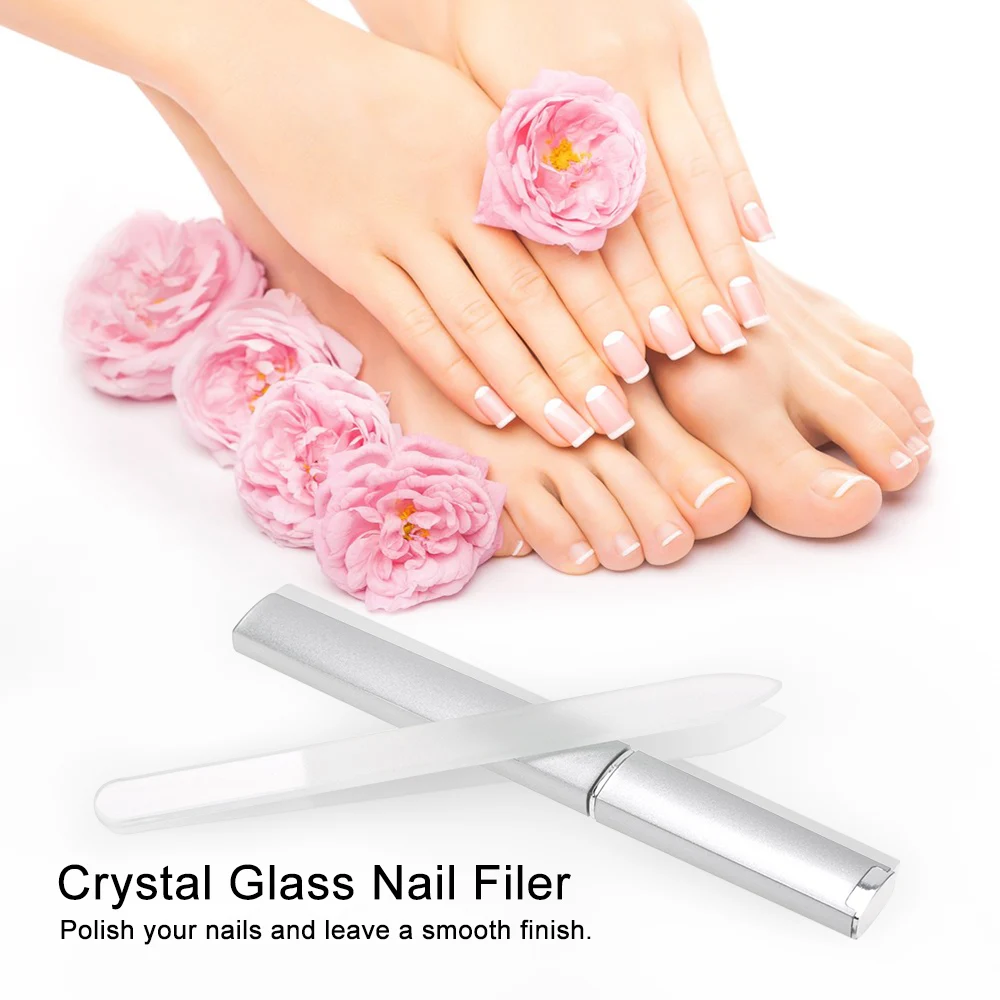 

Chic Glass Nail File Buffer Crystal Nail Files Manicure Device Double Side Nail Sanding Polishing Buffing Tool With Barrel Box
