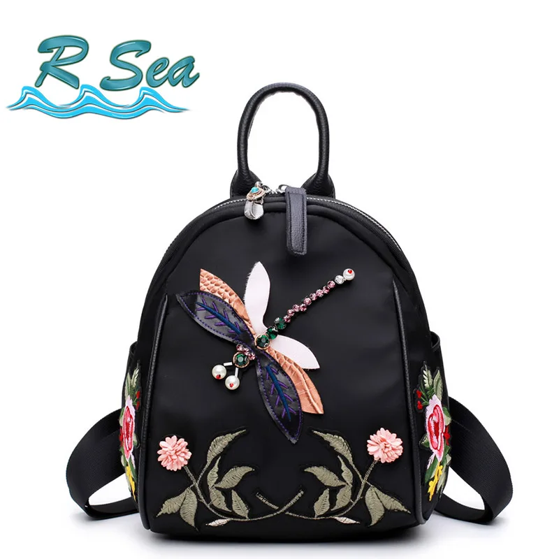 

Beautiful Dragonfly Pattern Backpack or Flower Women Embroidery Backpack Convertible shoulder strap Chinese style