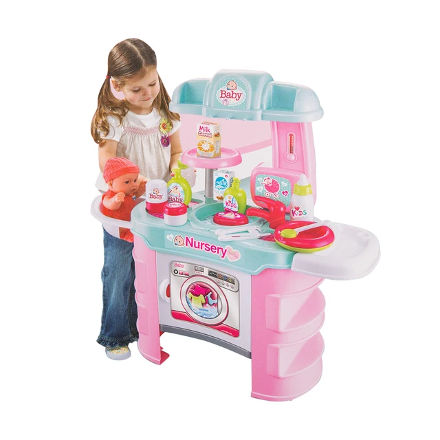 Kids Pretend Role Play Baby Doll Bath Table Nursery Care Playset Toy,Pink 2