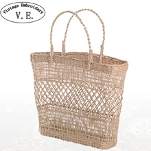 Винтажная Женская Плетеная соломенная сумка ручной работы, женские пляжные сумки для отдыха, индийская тайская тканая богемная сумка типа «тоут», сумка
