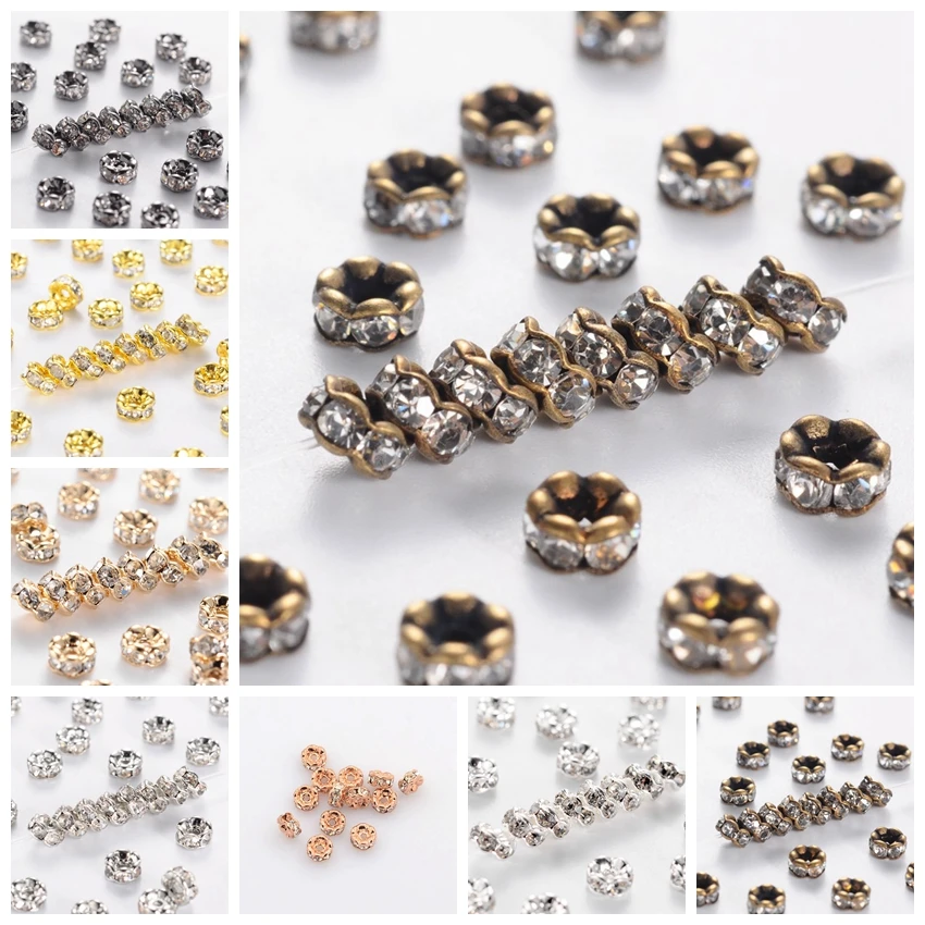 

200pcs 4x2mm Brass Rhinestone Spacer Beads with Crystal Grade AAA Wavy Nickel Free Rose Gold Metal Color Rondelle