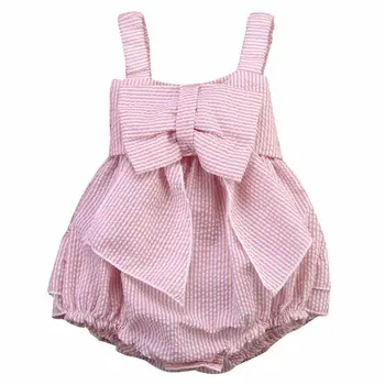 

Newborn Toddler Baby Girl Clothes Bowknot Sleeveless Romper Strap Ruffle Striped Jumpsuit Outfits Set Toddler Clothes