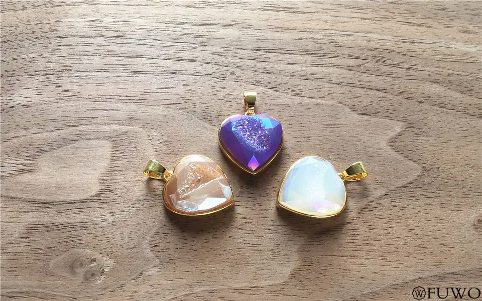 Natural Titanium Heart Druzy Pendant 8