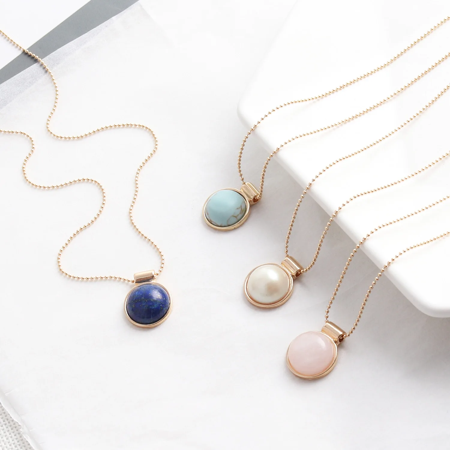 

Lapis Lazuli Pearl Kallaite Pink Natural Stone Quartz Pendant 45cm Gold Chain Necklaces Geometric Accessories Jewelry
