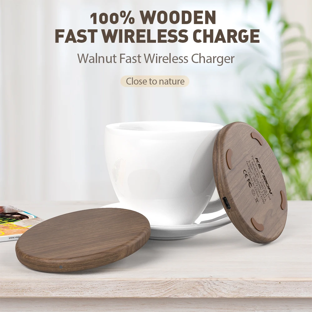

KEYSION 10W Qi Fast Wireless Charger for iPhone XS Max XR 8 Plus Wireless Charging Wood Desktop Pad for Samsung S10 Xiaomi mi 9