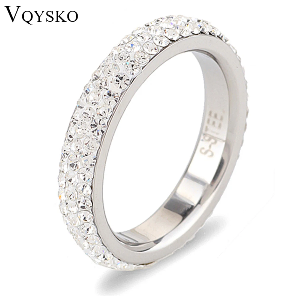 Full Size three row clear crystal Stainless steel Wedding rings fashion jewelry Made with Genuine CZ Crystals