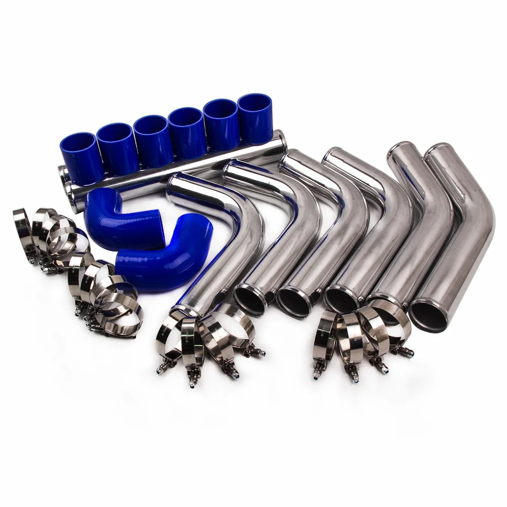 2.5" TURBO INTERCOOLER PIPING PIPE KIT & T BOLT CLAMPS + COUPLERS BLUE