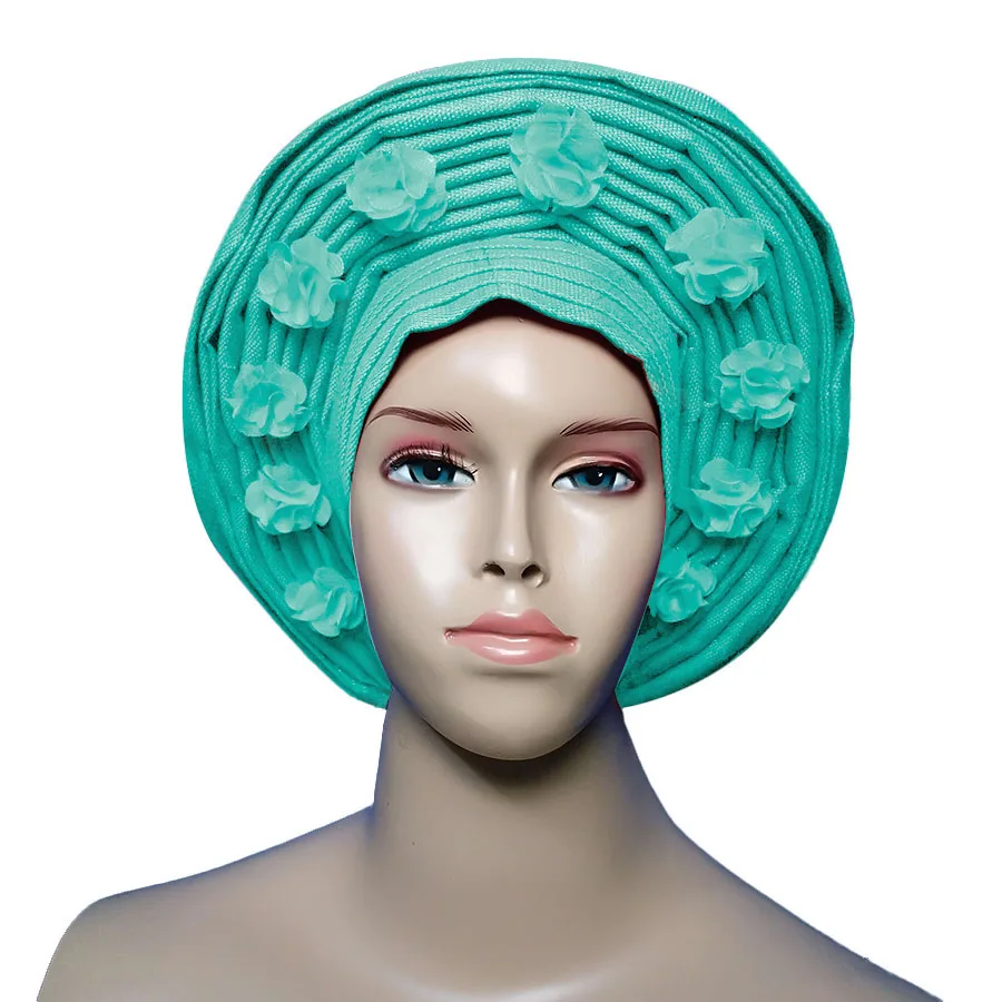 ASO OKE gele с бусинами тюрбан в африканском стиле в авто gele - Цвет: aqua