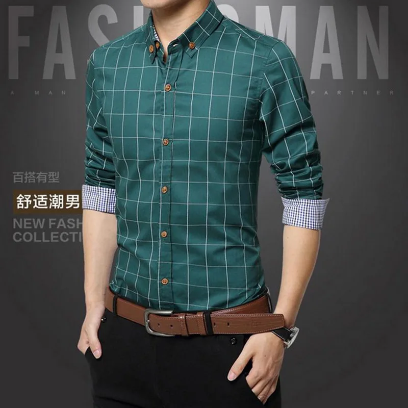 Aisputent 5XL Клетчатая Мужская рубашка с длинным рукавом с отложным воротником, мужская деловая одежда, рубашки в стиле пэчворк camisa masculina