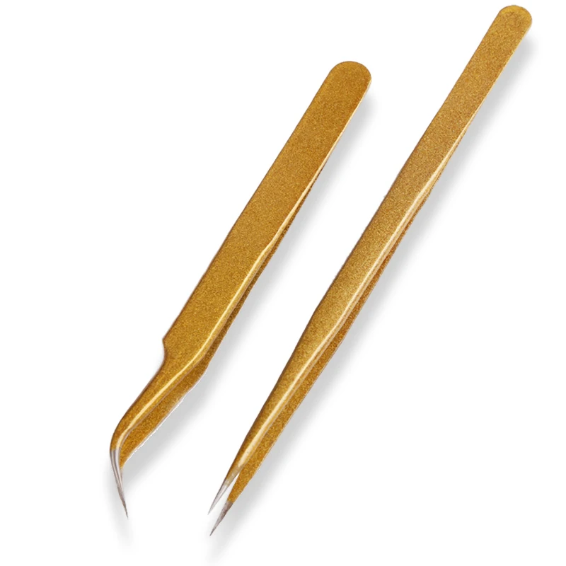 

2 pcs Pro Straight & Curve Tweezers Eyelash Extension Tool False Eyelashes Makeup Beauty Stainless Steel Tweezers