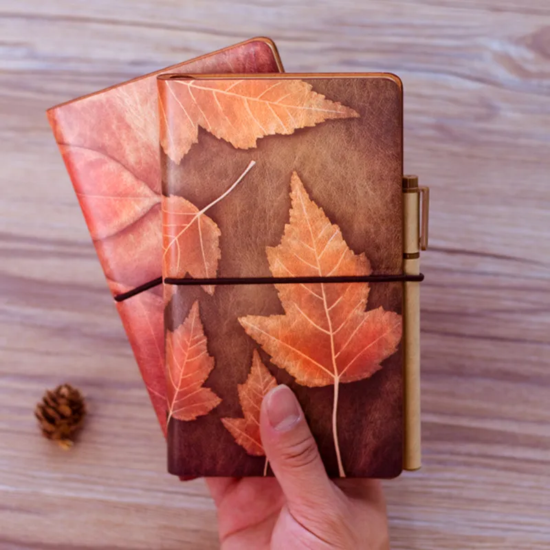 

Retro Line Kraft Paper Notepad Sub-PU Leather Strap Tied Notebook Stationery Travel Portable Pocket Book Learn Gift