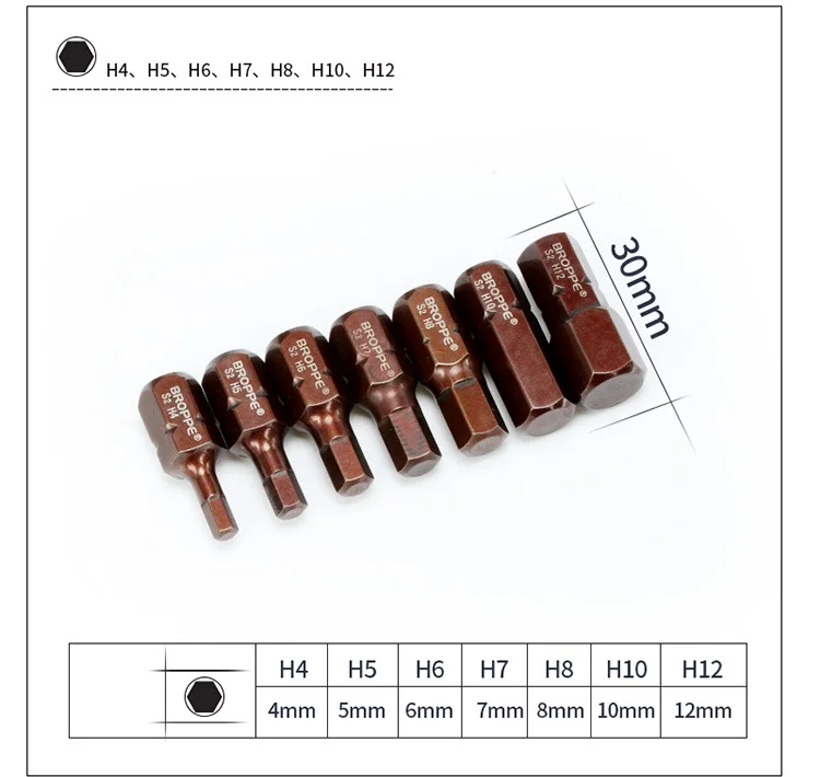 Новые 7 шт. L30mm магнитные шестигранные наконечники отвертки 4-12 мм S2 сталь 3/" шестигранный хвостовик Аллен безопасности Бит ударная отвертка