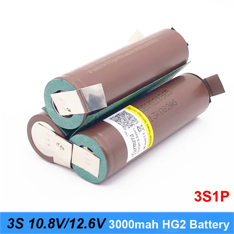 Аккумулятор 18650 hg2 3000mAh 20 ампер для 10,8 v 12,6 v отвертка батарея сварные полоски для пайки 3S 3S2P 12,6 v батарейный блок(на заказ - Цвет: 3S1P HG2 3000mah P