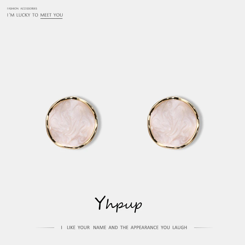 

Yhpup New Fashion Minimalist Style Korean Stud Earrings Enamel Round Geometric Accessories S925 Silver Jewelry for Girl Office