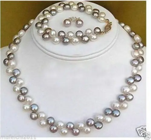 

2 rows Black White pearl necklace bracelet earrings