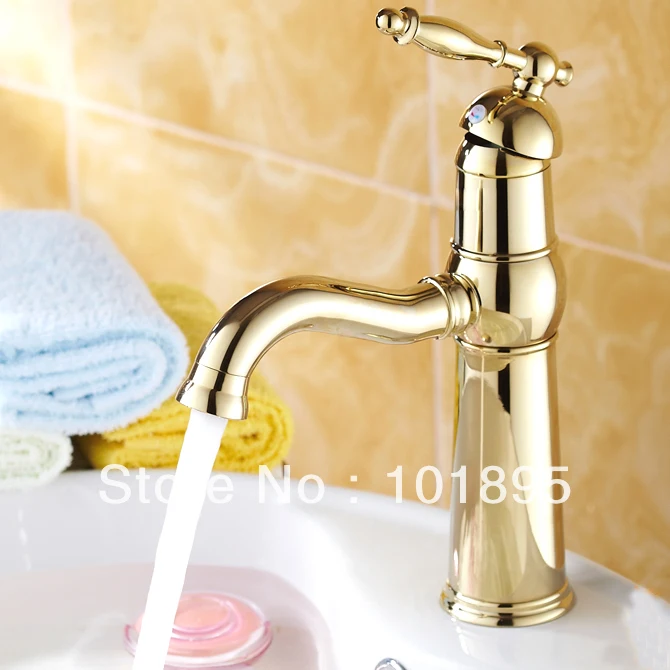 

L16332 - Luxury Deck Mounted Single Lever Gold Color Brass Wash Basin Tap