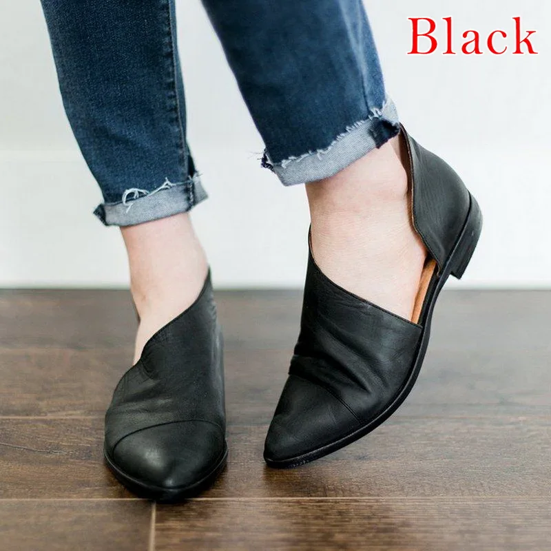 SHUJIN/Новинка; модная женская обувь на плоской подошве; босоножки на низком каблуке с вырезами и острым носком; Лидер продаж года - Цвет: black