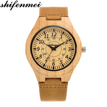 

Shifenmei Men's women Watch Pure Analog Bamboo Wooden Clock Man Genuine Leather Watchs Men Watches Luxury Quartz wristwatch