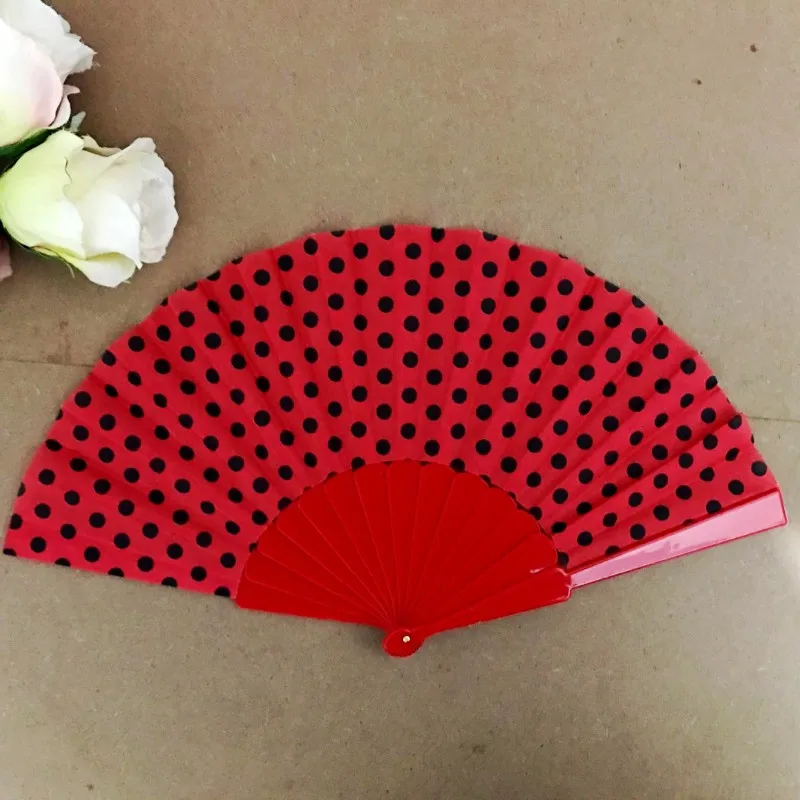 

Free Shipping ON SALES! 100pcs/lot dots design Spanish plastic hand fan with assorted colors