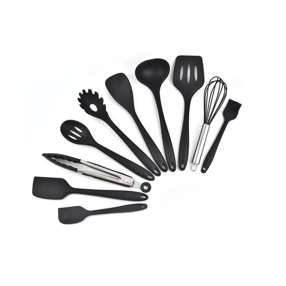 

Premium Silicone Kitchen Set 10-PCS Kitchen Utensils Set Wooden Spatula Cooking Utensil Tools Set Tongs Cookware Kitchenware