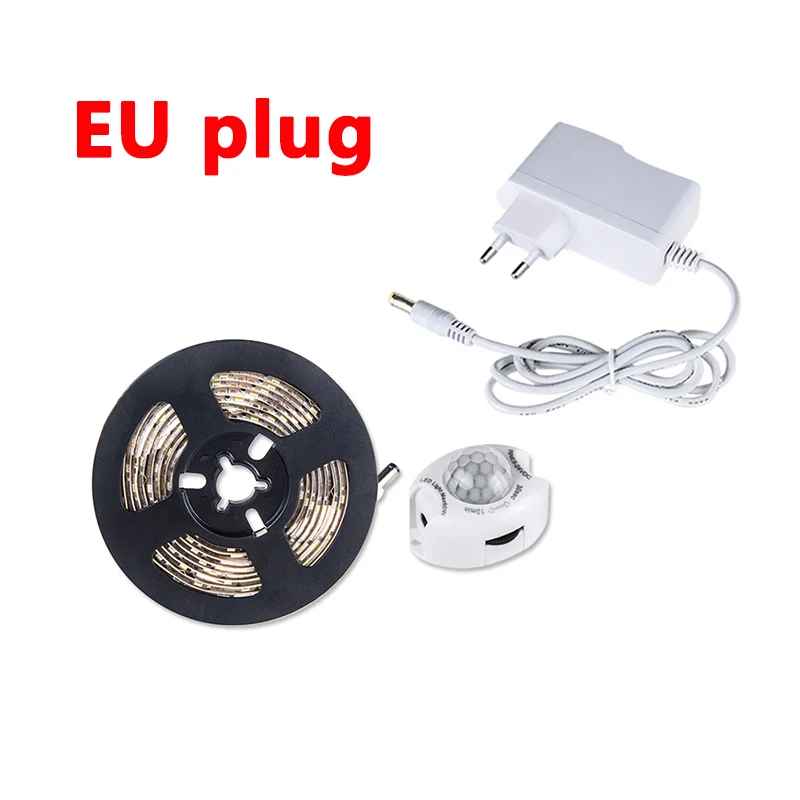 Светодиодный светильник с датчиком движения DC12V EU US Plug, водонепроницаемый светильник для шкафа, светильник для спальни, светильник для кухонных шкафов и лестниц - Цвет: LED Strip Kit EU