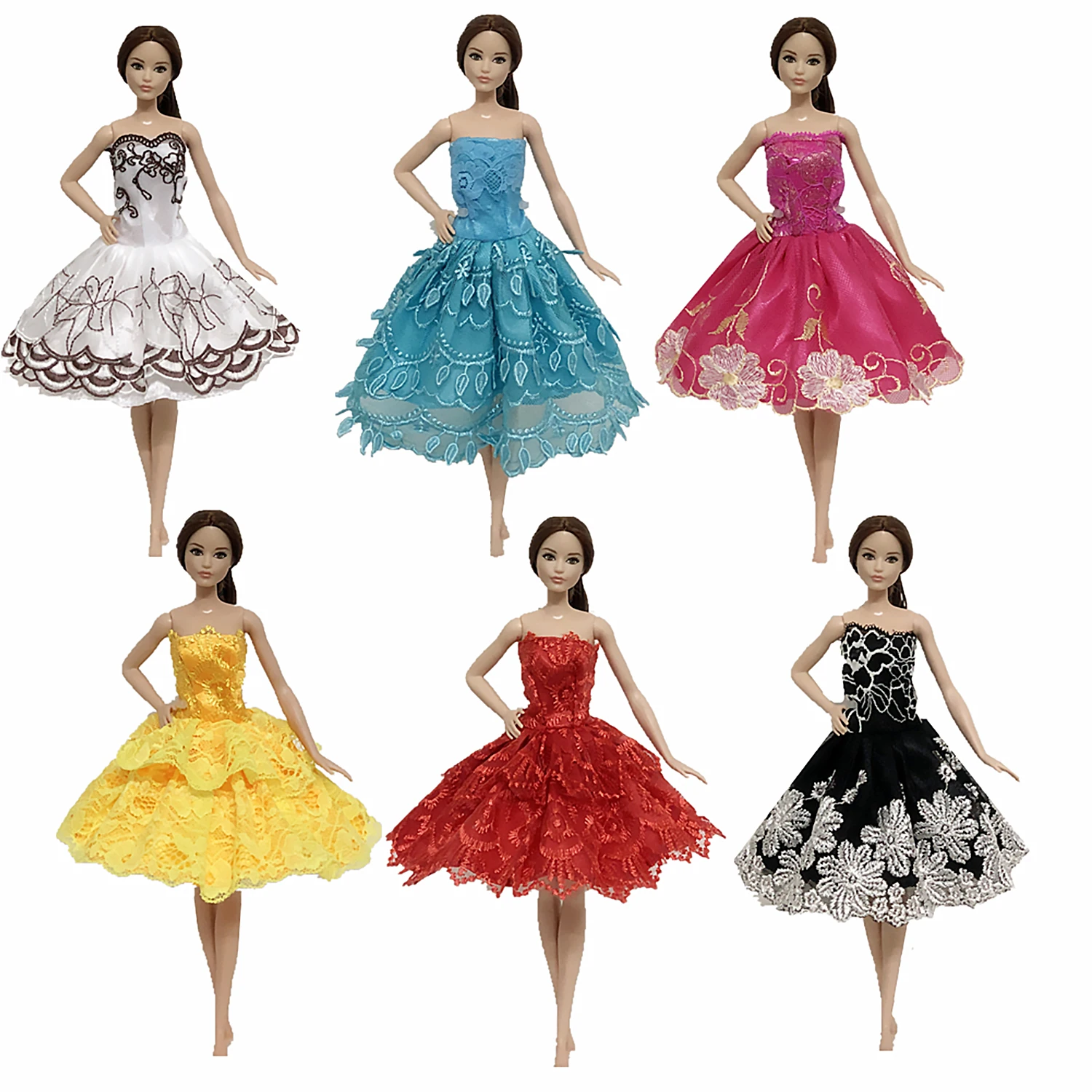 Besegad 5 шт. кукла для девочек вышитые свадебные платья одно плечо Принцесса пузырь платье Одежда Аксессуары для Барби игрушка