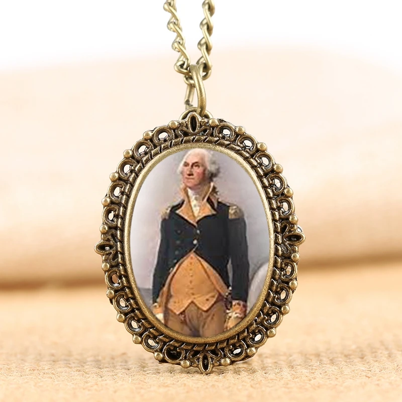 First Lady Martha Washington Pendant Quartz Pocket Watch Retro Bronze George Washington Necklace Souvenir Gift as Collectibles 2019 2020 2021 2022 (21)