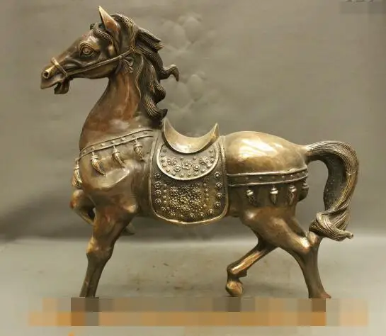 

S00929 18" Chinese Bronze Are Technics Year Zodiac Horse Strong Battle Steed Statue B0403