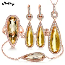 MoBuy, 5 шт., груша, цитрин, натуральный драгоценный камень, 4 шт., ювелирный набор, 925 пробы, серебро, для женщин, вечерние ювелирные изделия V047EHNR