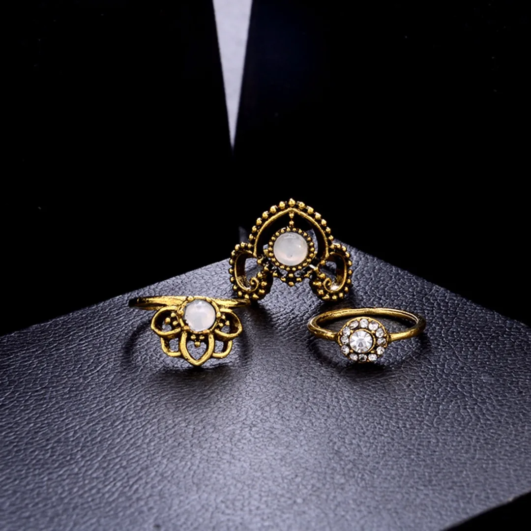 Sainio Crown Stone Midi Ring Sets Vintage Crystal Opal Knuckle Rings For Women 12PCS Bohemian Rings Set Statement Jewellery