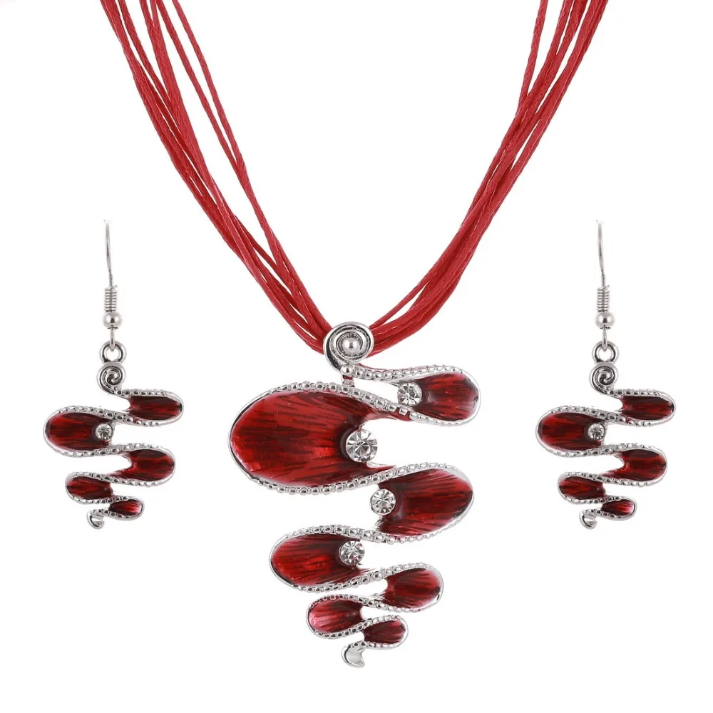 

Crystal Twisted Pattern Enamel Jewelry Set Vintage Choker Statement Necklace & Pendant Costume Jewelry Sets for Turkish Parure