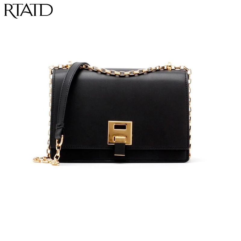 

RTATD Vintage Trunker Women Handbags Split Leather Chic Chain Women Bags Chain Design Lady Shoulder Bag B091