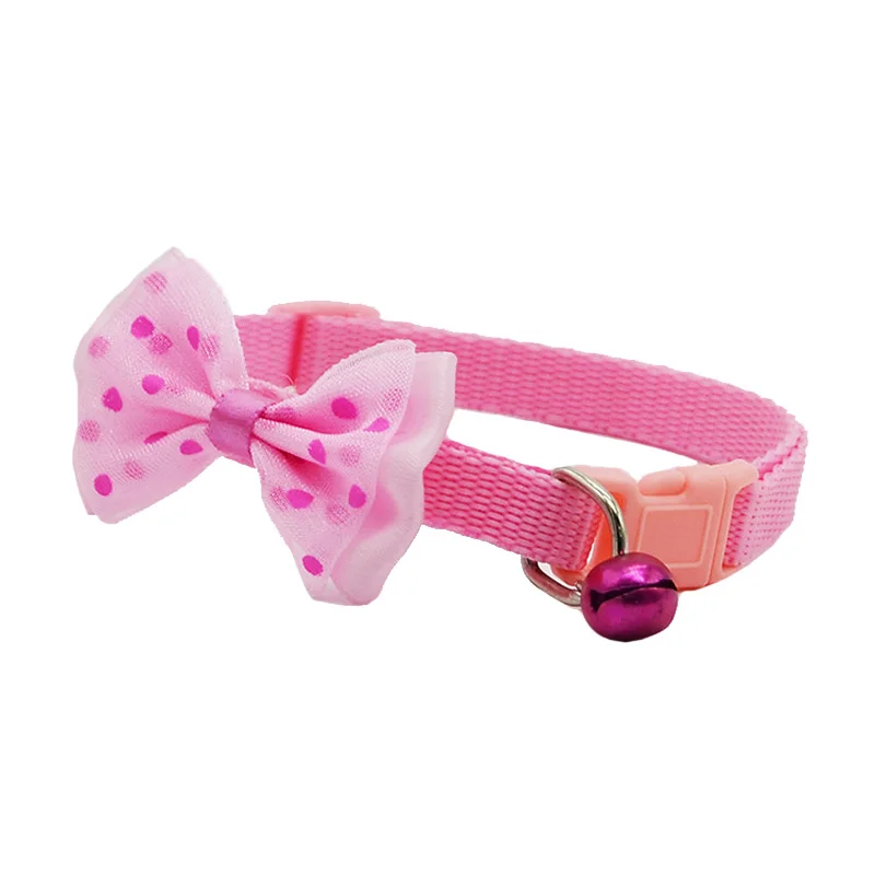 Bow Dog Collar Cute Pet Collars With Bells Small Cats Dogs Yorkies Neck Belt Adjustable Claw Pet Cat Collar Necklace collar gato - Цвет: Pink bow