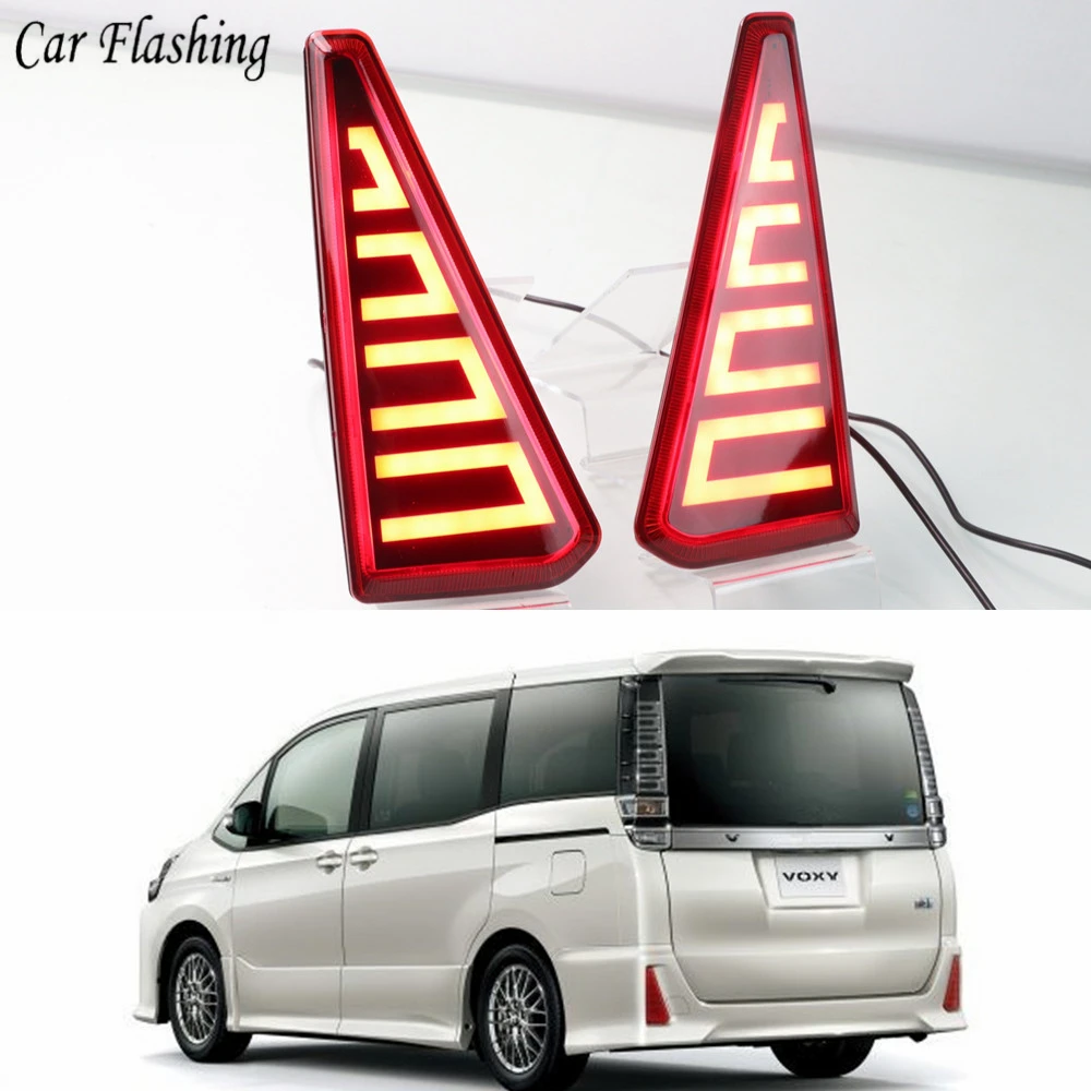 

Car flashing 2PCS Multi-functions Car LED Rear Fog Lamp Brake Light Rear Bumper Decoration Lamp For Toyota NOAH VOXY 80 Series