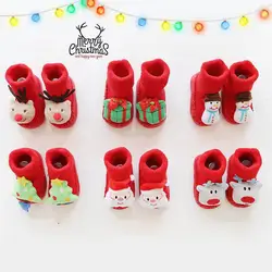 Рождественские хлопковые носки для малышей с героями мультфильмов, подарок для новорожденных, Нескользящие теплые носки, тапочки, детские