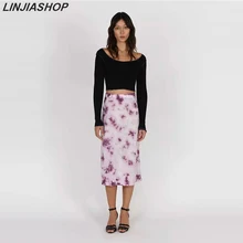 Английская Стильная летняя юбка с принтом женская тонкая натуральная талия эластичная уличная Нижняя до середины икры прямая юбка новое поступление