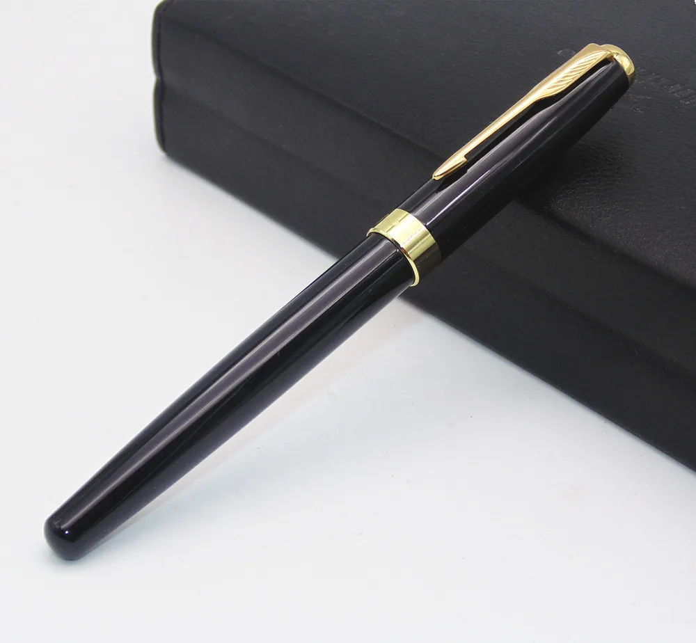 BAOER 388 черная деловая металлическая перьевая ручка средней длины с золотым наконечником, зажим для стрел, школьные принадлежности