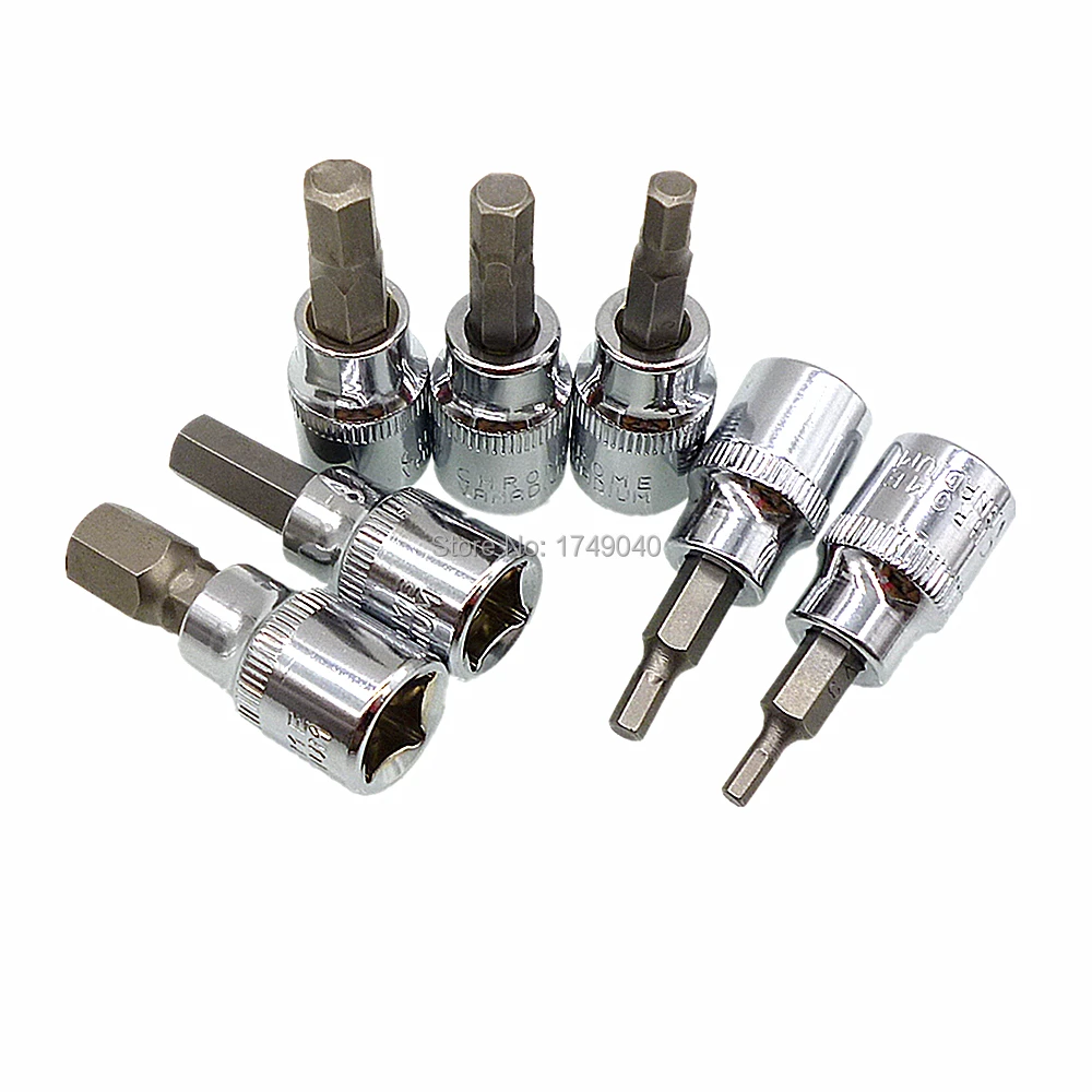 

Hex Key Socket 3/8" Square Drive Adapter H3 to H10 Chrome Vanadium Steel Socket Wrench Hex Bits Screwdriver Tools 7pc Set