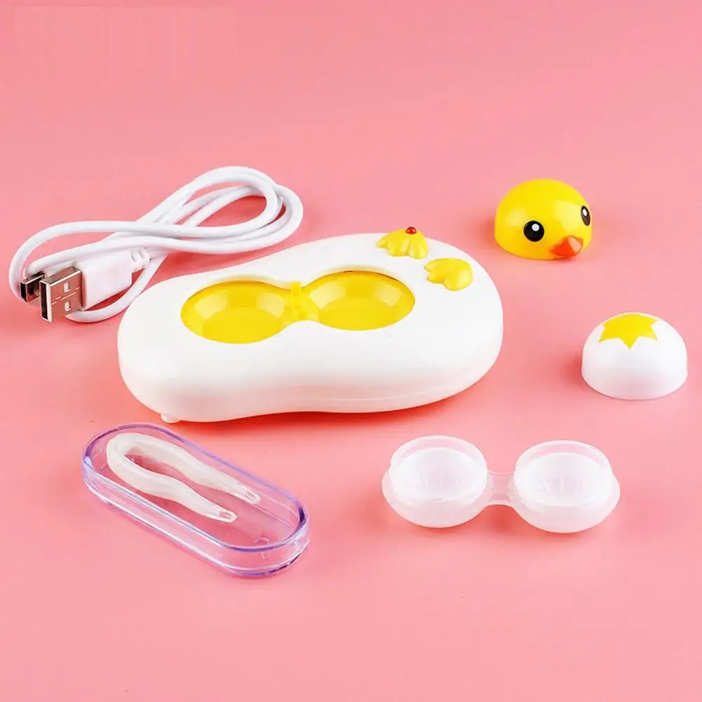 Ultrasonic Automatic Eyes Lens Washer Cleaning Case Cute Cartoon Yellow Duck Shaped Lens Cleaning Storage Box 3