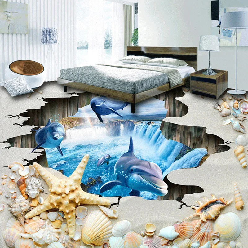 3D Floor Tiles Mural Wallpaper Personalized Customization Wear Non-slip Waterproof Thickened Self-adhesive Beach Shells Stickers