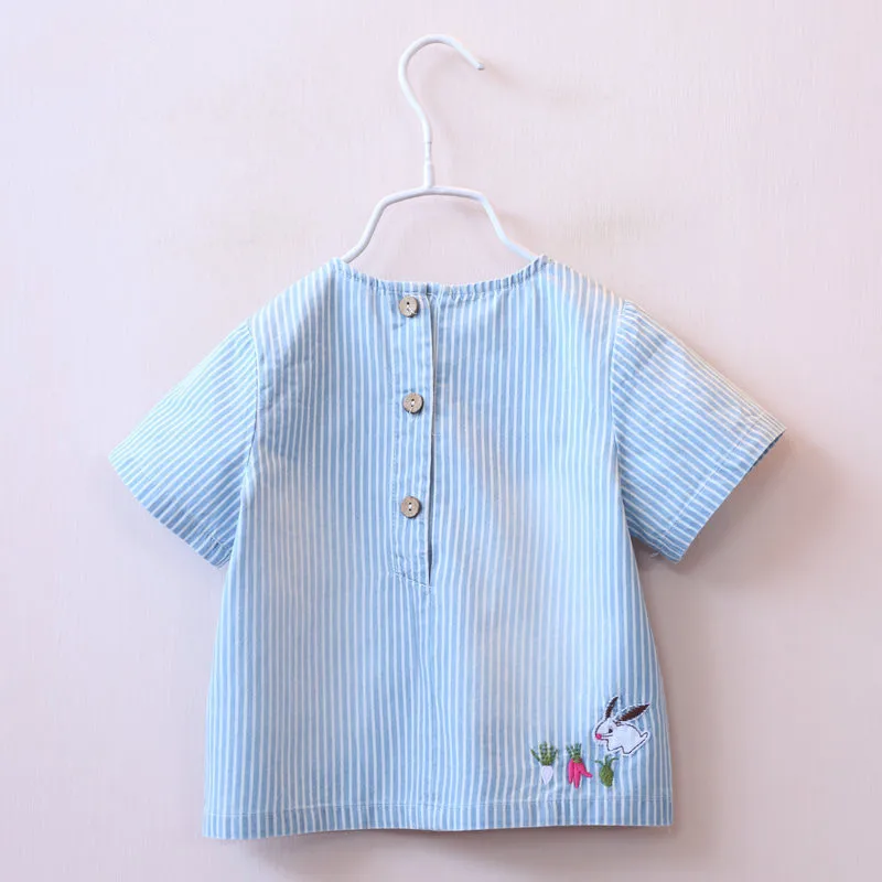 2018 летнее платье для маленьких девочек животного вышивка Джинсовая блузка с