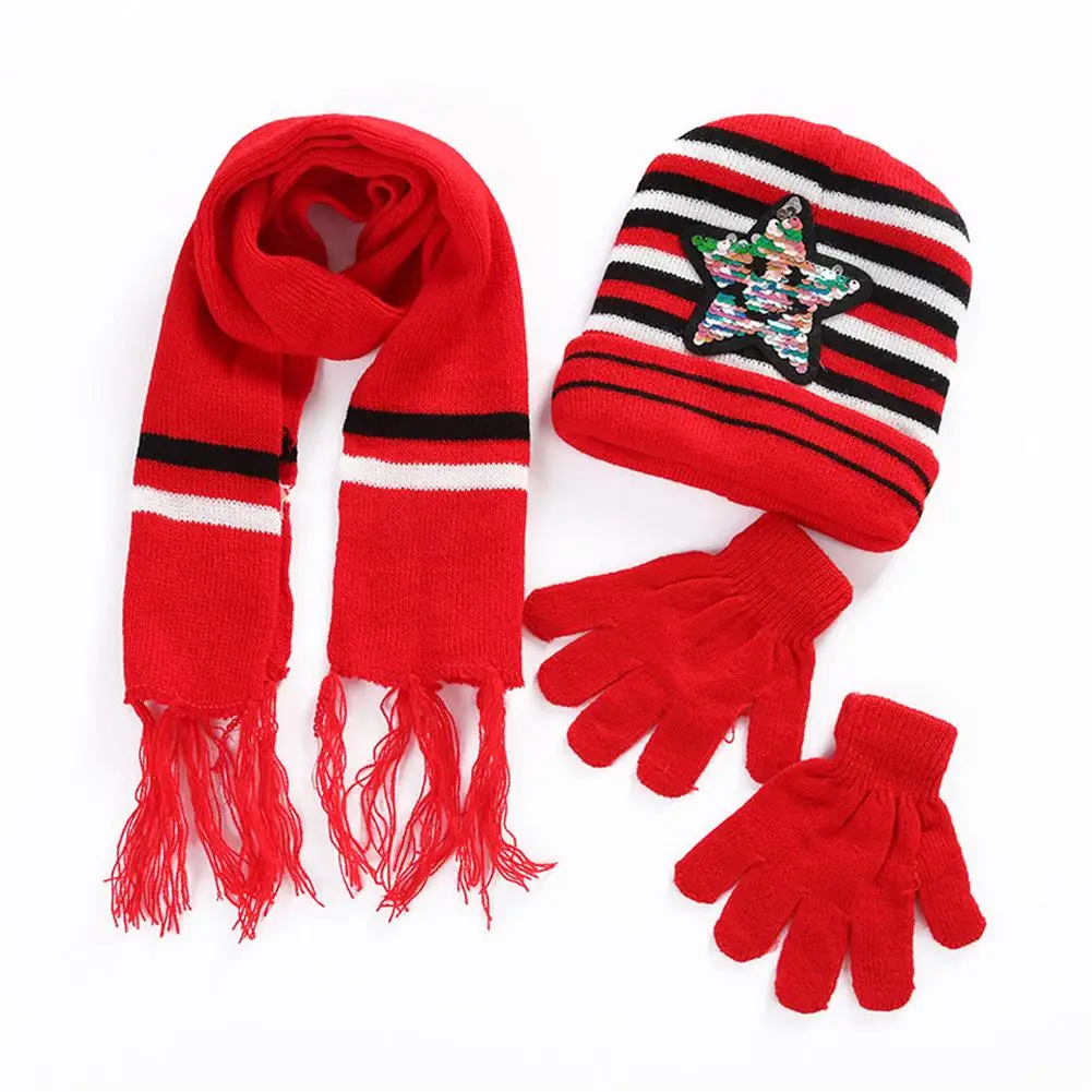 Baby Boy Girl Autumn Winter Warm Knit Gloves Red