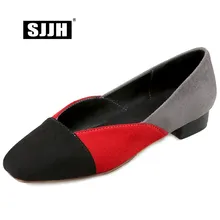 SJJH/Женские повседневные туфли-оксфорды из флока на плоской подошве с острым носком без шнуровки смешанных цветов; модные рабочие туфли в Корейском стиле; большие размеры; Q069