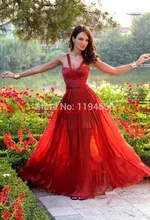 Sexy Schatz Spaghetti A-linie Red Chiffon Promkleider 2016 Bodenlangen Abendkleider Lange F & M1178