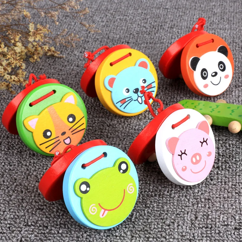 

Free shipping Baby wood Cartoon animal castanets wooden toy color perception of music instruments children's educational toys