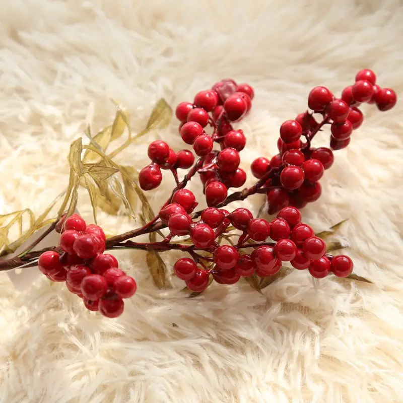 1PC 39CM Christmas Red Berries Simulation Red Fruit Berry Artificial Flower Branch For Christmas Tree Decoration New Year Decor